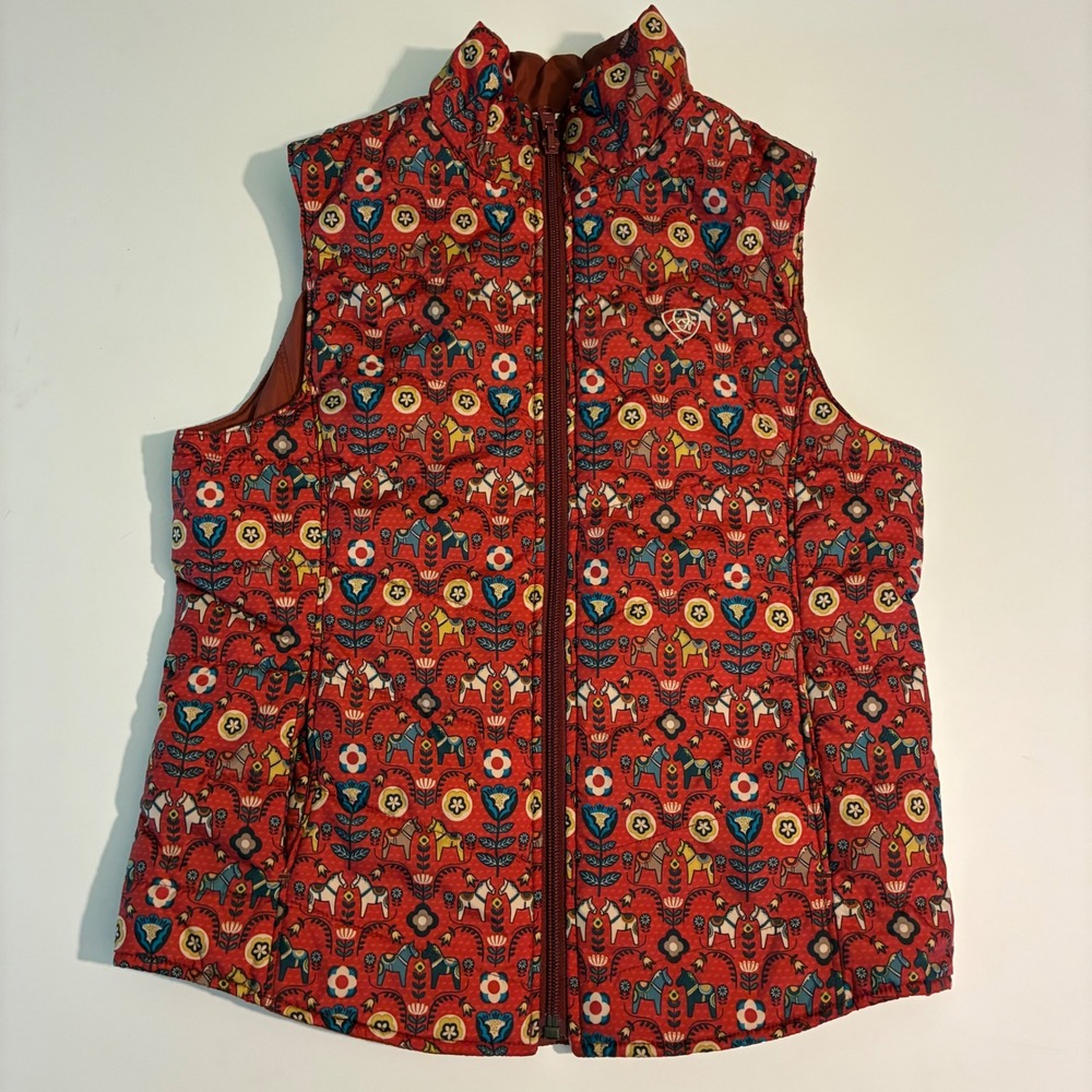 Ariat Youth Large 12 Bella Reversible‎ Insulated Vest Red Horse Rust 10046111